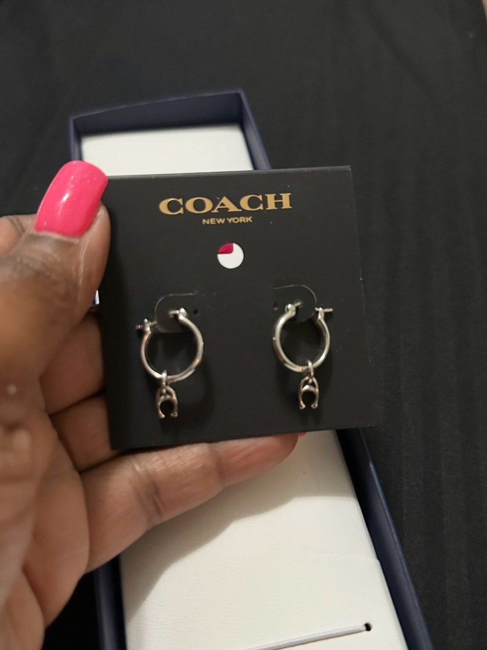 Coach Silver Hoop Earrings with Signature Charm